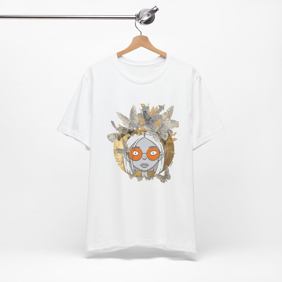 Retro Botanical Girl Graphic Tee — Orange Glasses Art T-Shirt