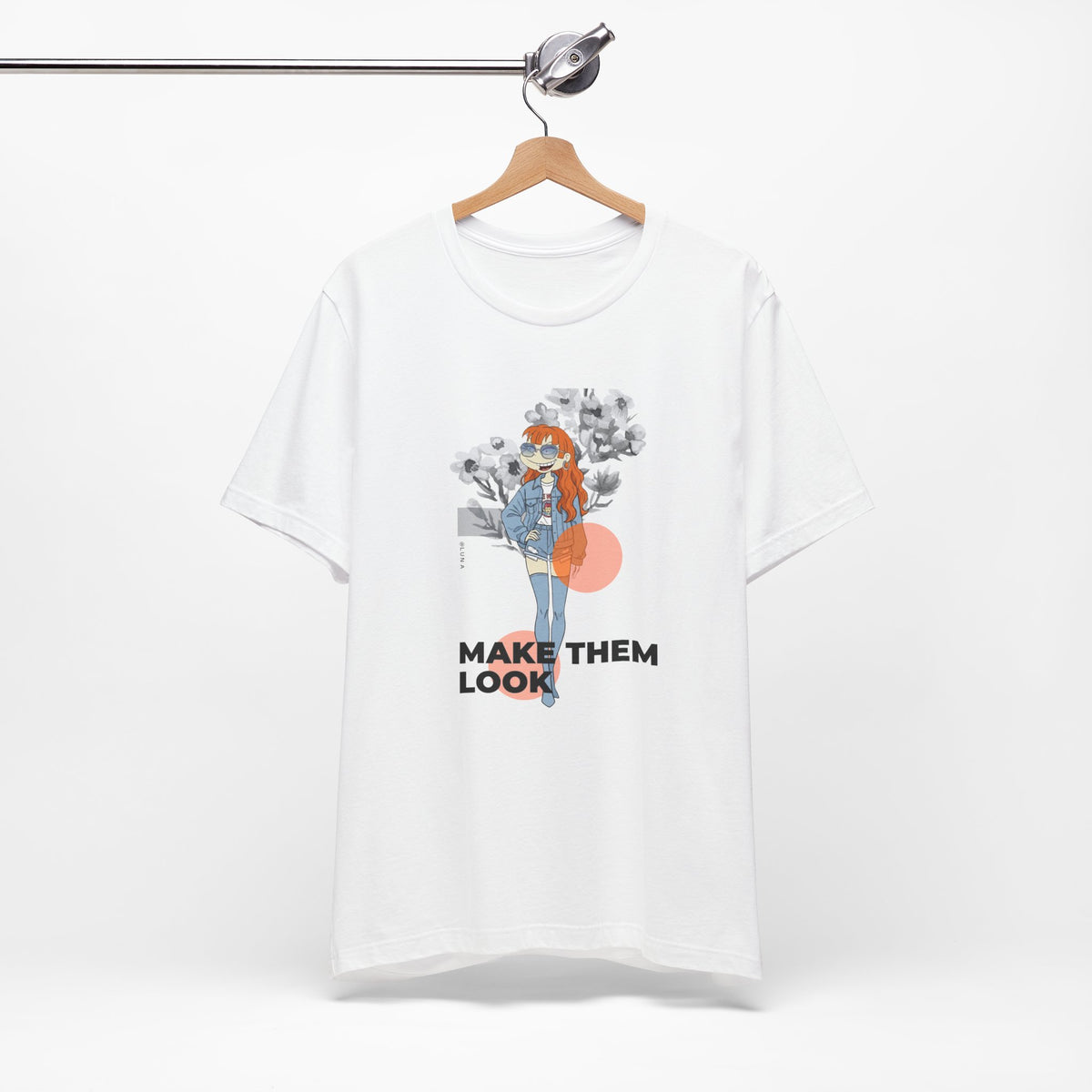 MAKE THEM LOOK Tee — 90s Retro Denim Girl Streetwear T‑Shirt
