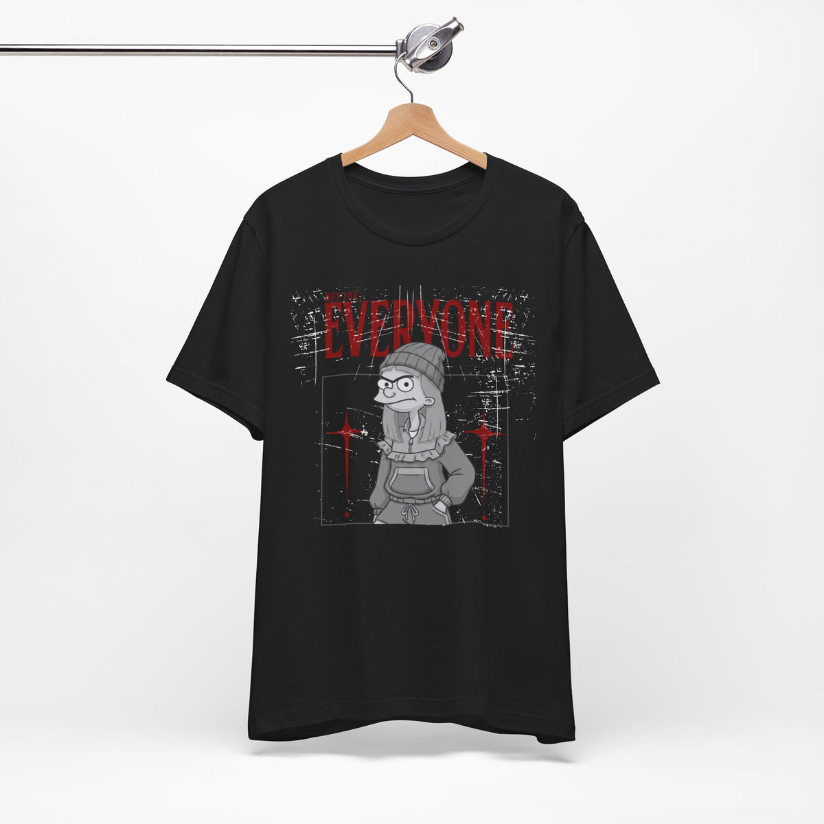 Not For Everyone Tee — Grayscale Cartoon Girl with Red Stars