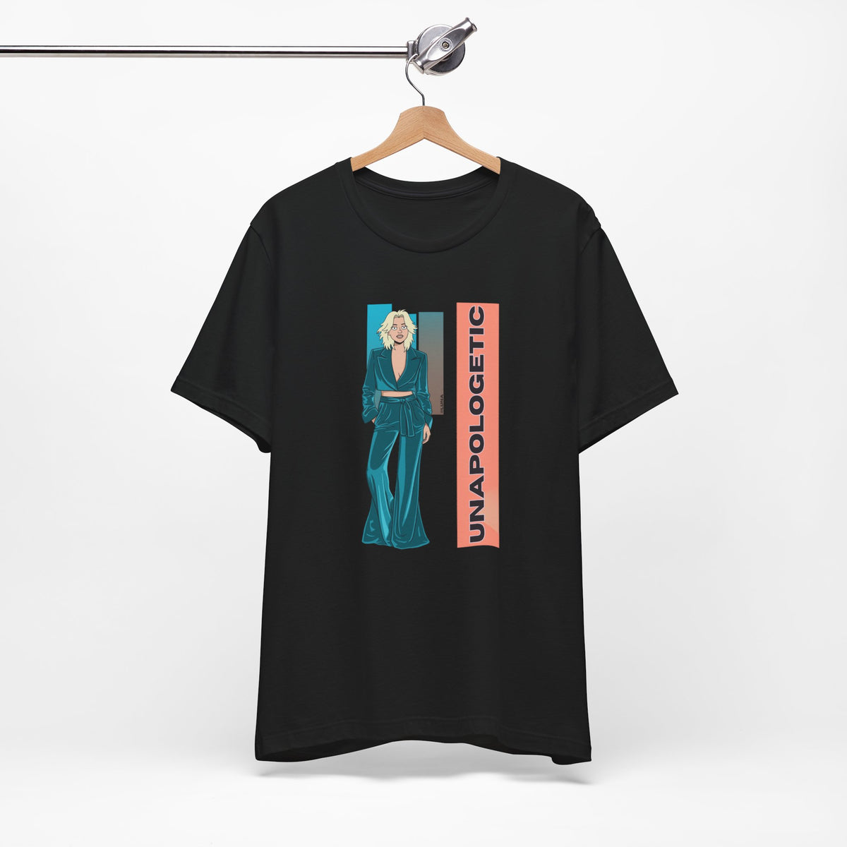 Unapologetic Graphic Tee | Teal Satin Suit Fashion Illustration Shirt