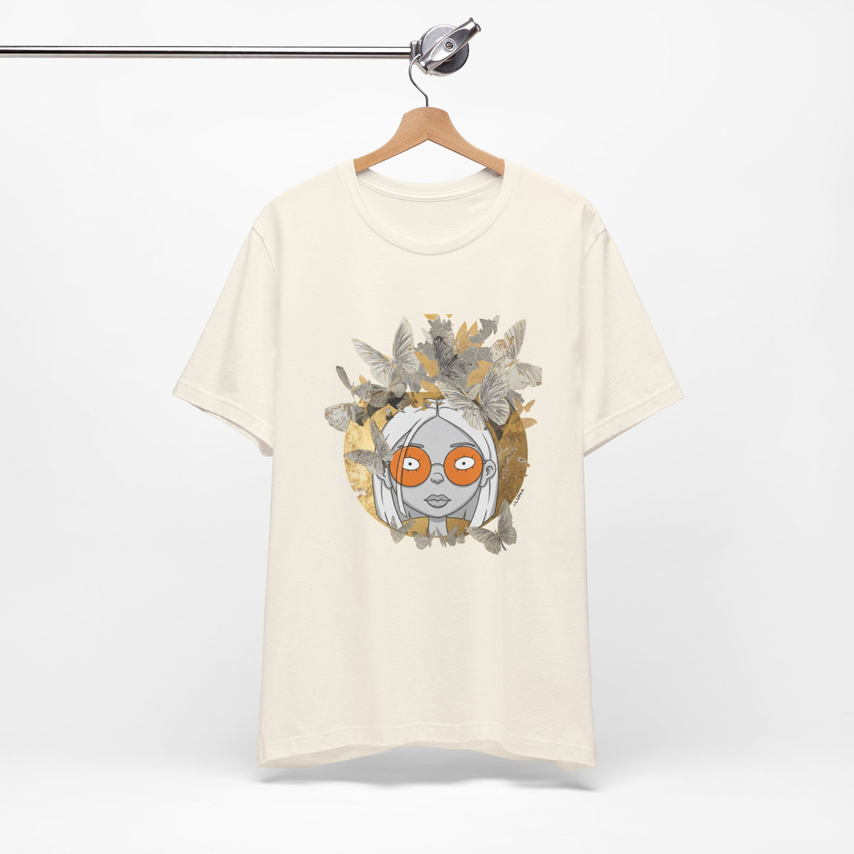 Retro Botanical Girl Graphic Tee — Orange Glasses Art T-Shirt