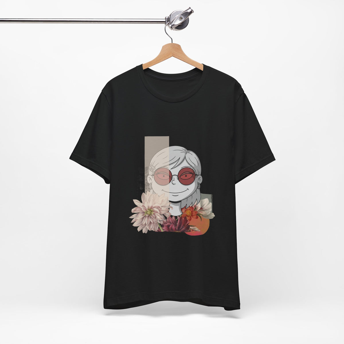 Retro Floral Girl T-Shirt — Vintage Vibe Graphic Tee with Sunglasses & Blossoms