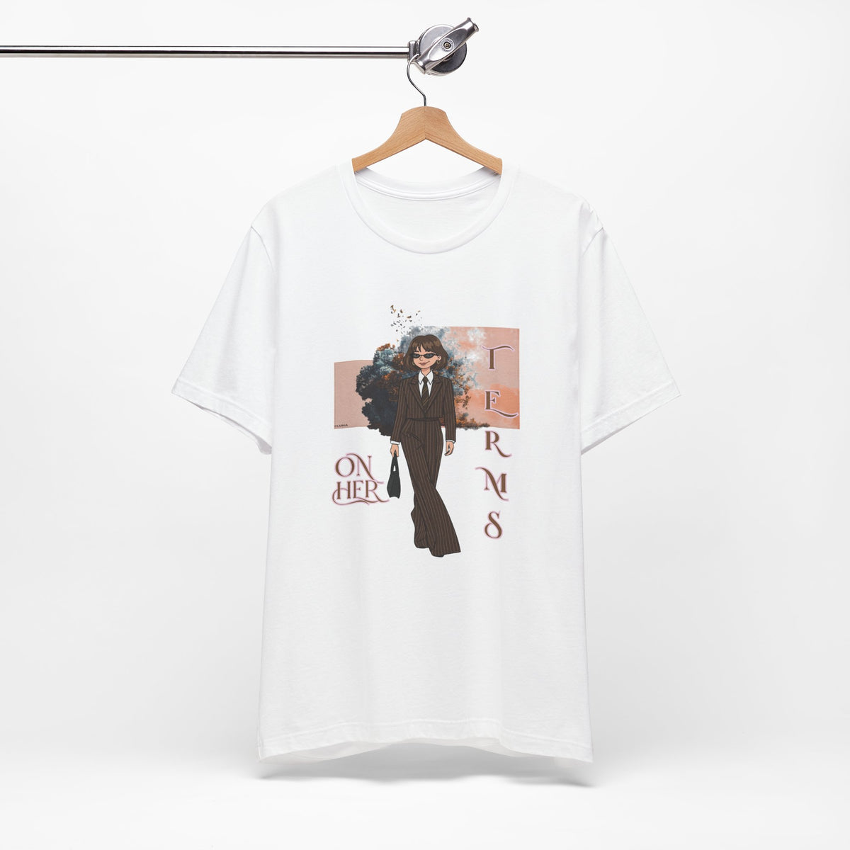 On Her Terms Graphic Tee | Pinstripe Suit Fashion Illustration Shirt