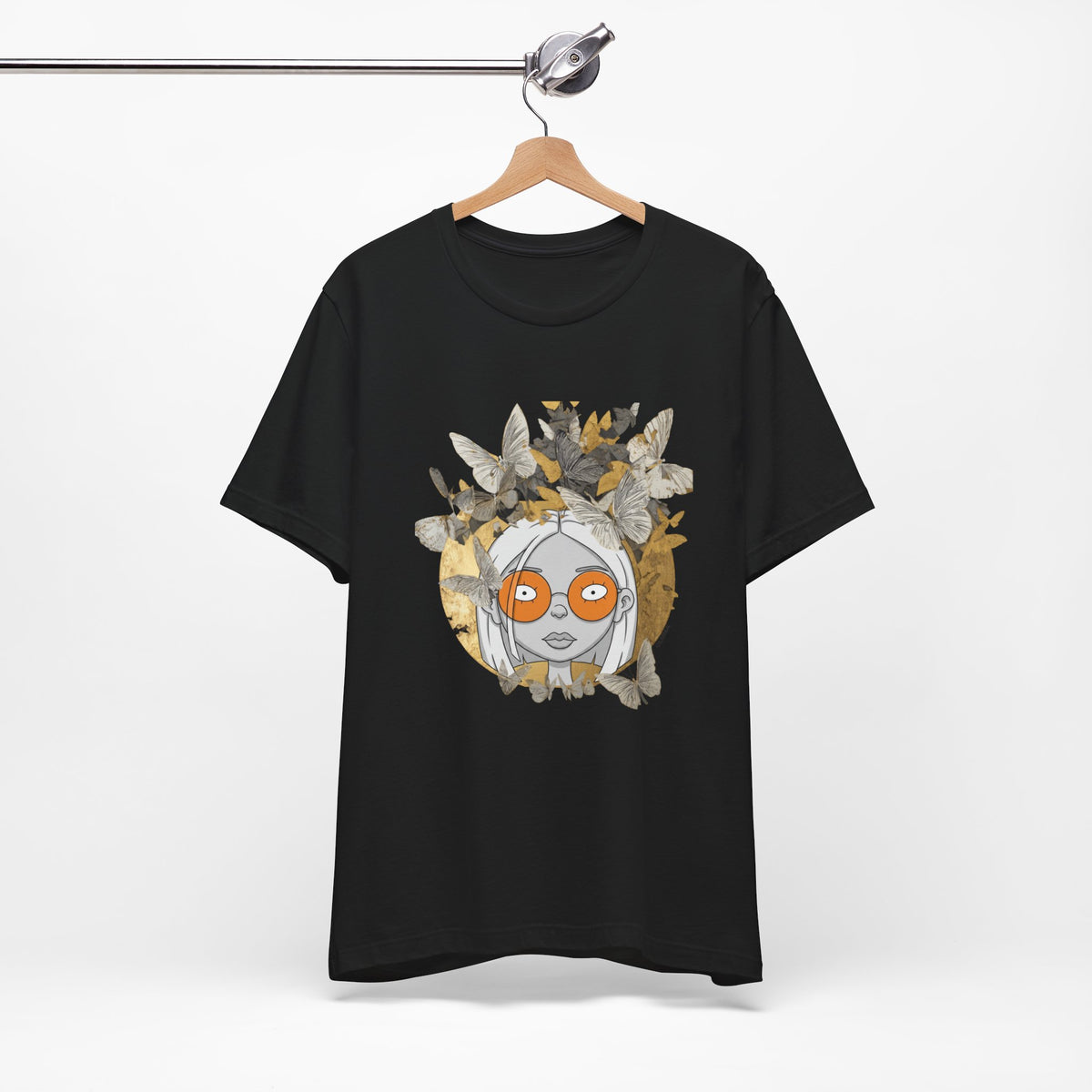 Retro Botanical Girl Graphic Tee — Orange Glasses Art T-Shirt