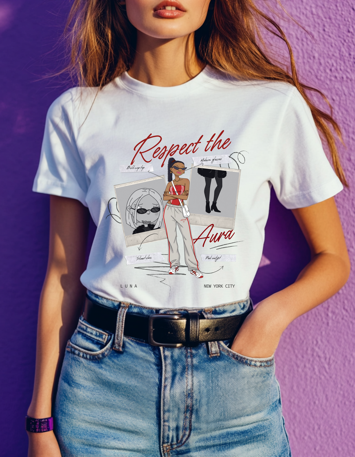 Respect the Aura Tee – Graphic Fashion Shirt with Chic Illustration