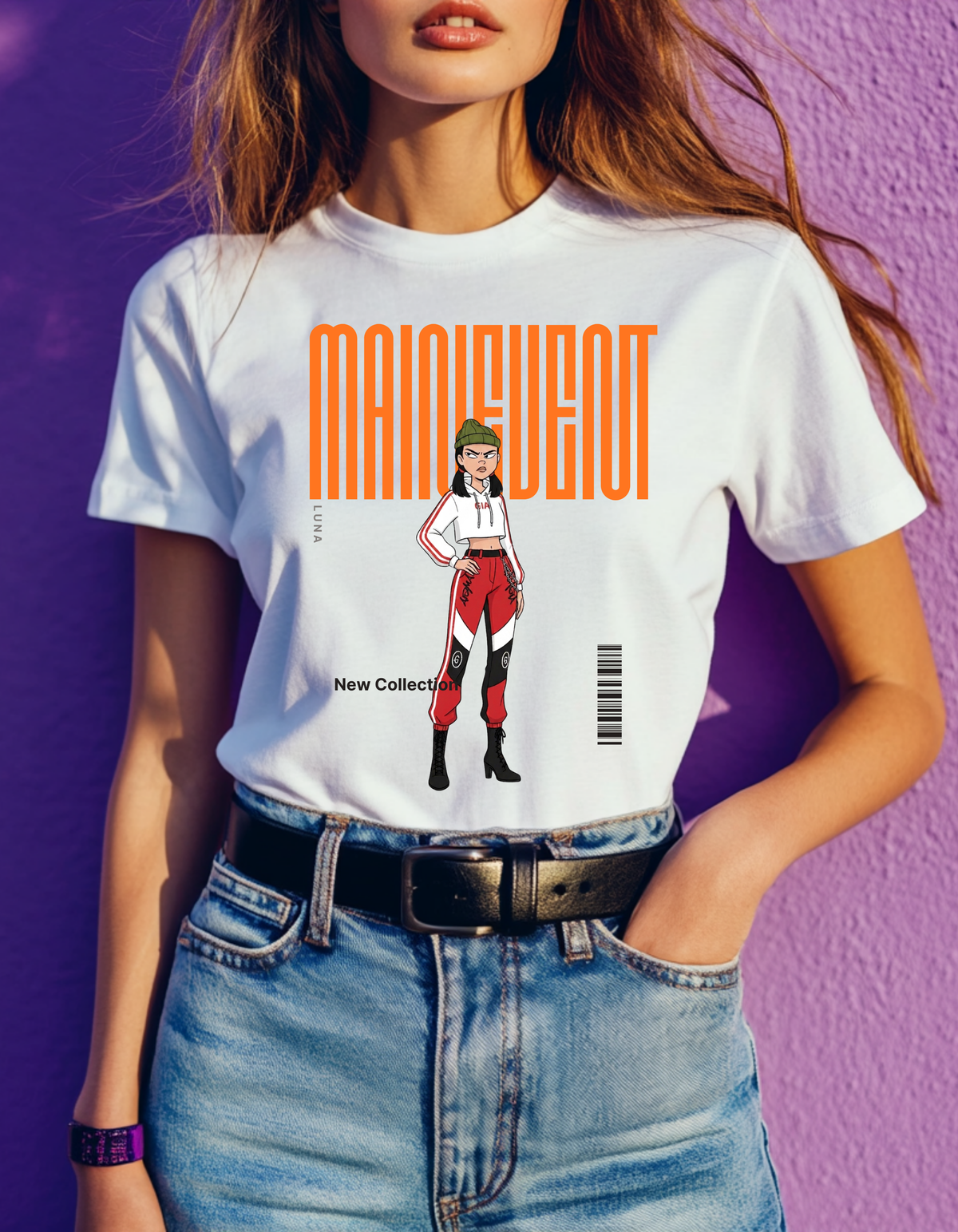 Main Event Street-Style Tee — Confident Cartoon Girl Graphic