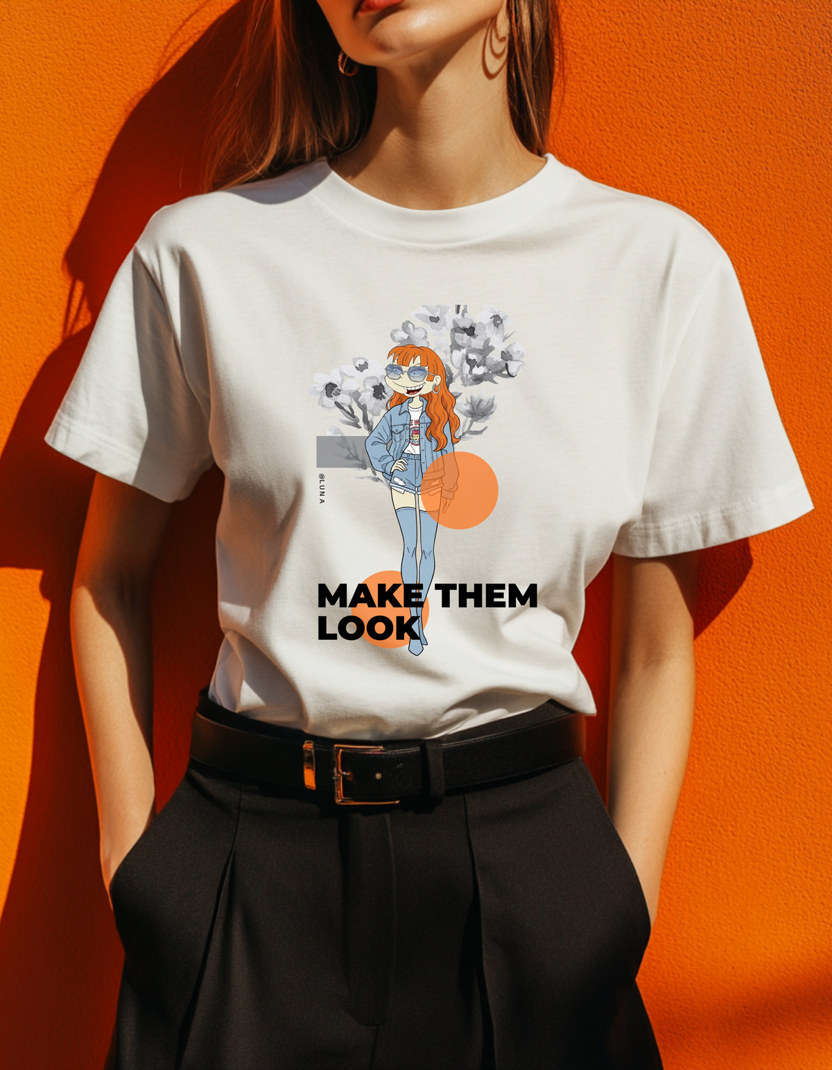 MAKE THEM LOOK Tee — 90s Retro Denim Girl Streetwear T‑Shirt