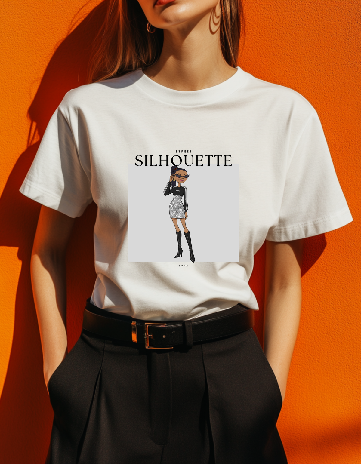 Street Silhouette Editorial Fashion Tee – Chic Runway Style Graphic Shirt