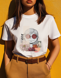 Retro Floral Girl T-Shirt — Vintage Vibe Graphic Tee with Sunglasses & Blossoms