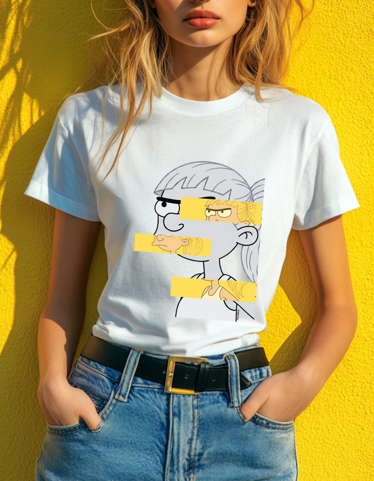Yellow Glitch Cartoon Girl Tee