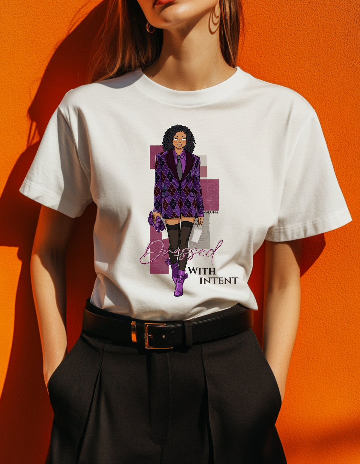 Dressed With Intent Graphic Tee | Argyle Blazer Fashion Illustration Shirt