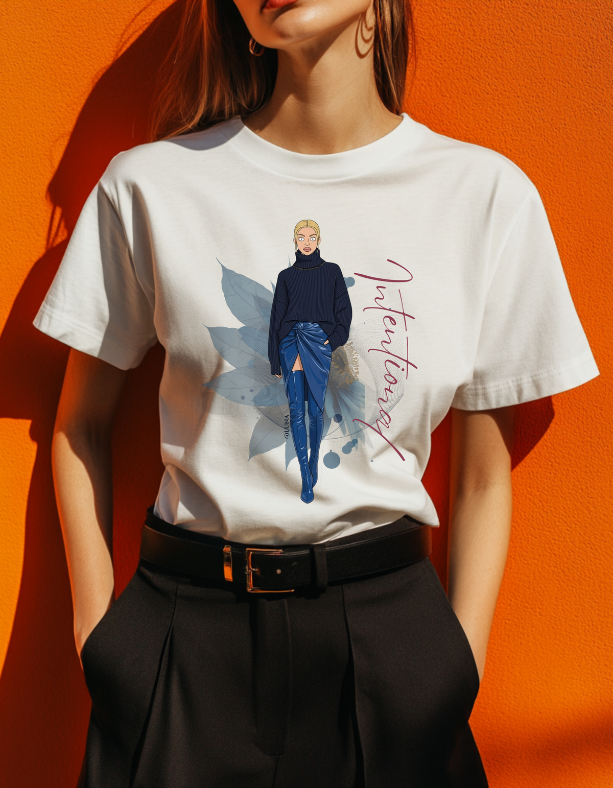 Intentional Graphic Tee | Chic Vinyl Skirt Fashion Illustration Shirt