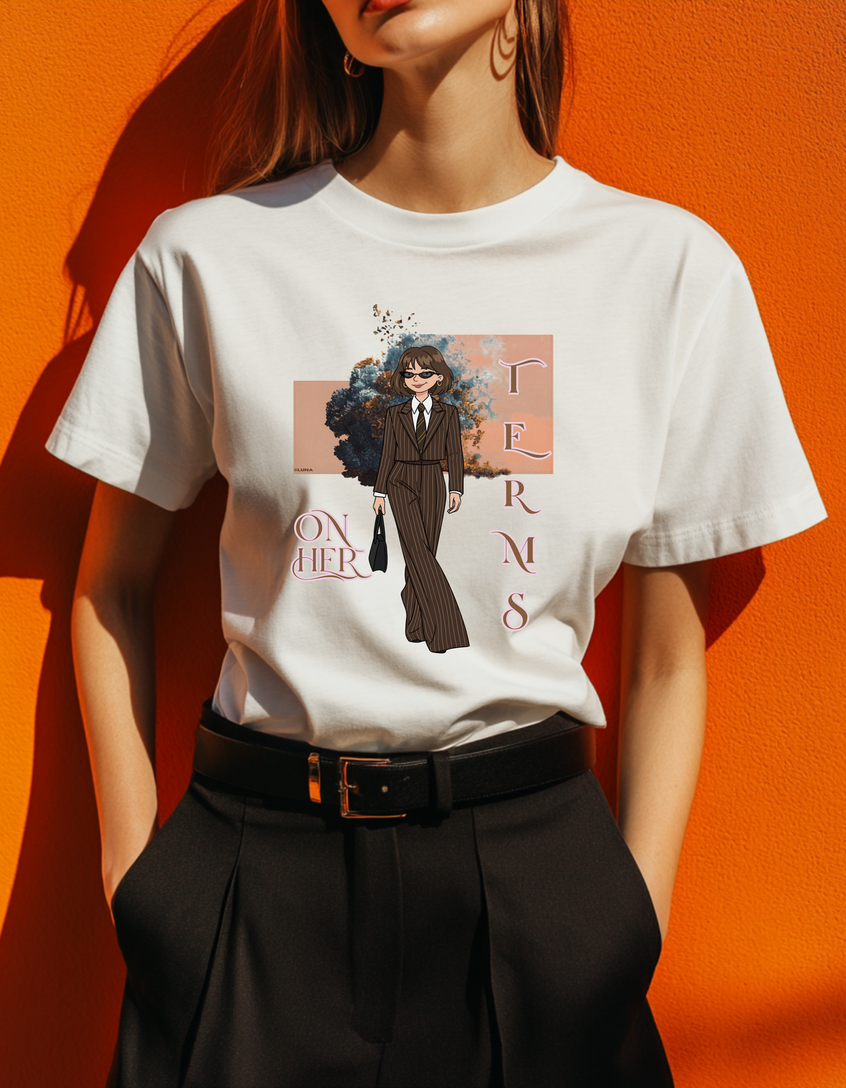 On Her Terms Graphic Tee | Pinstripe Suit Fashion Illustration Shirt