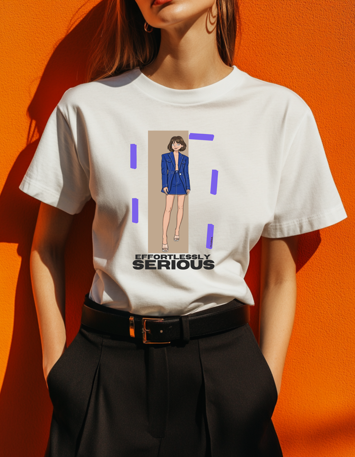 Effortlessly Serious – Blue Fashion Girl Graphic Tee