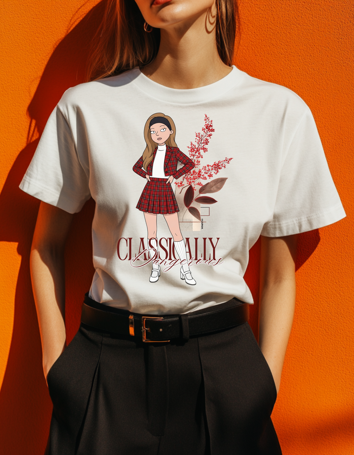 Classically Dangerous – Red Plaid Fashion Graphic Tee