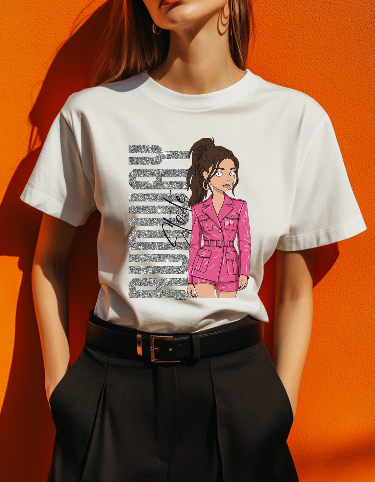 Runway State Graphic Tee | Pink Fashion Illustration Shirt