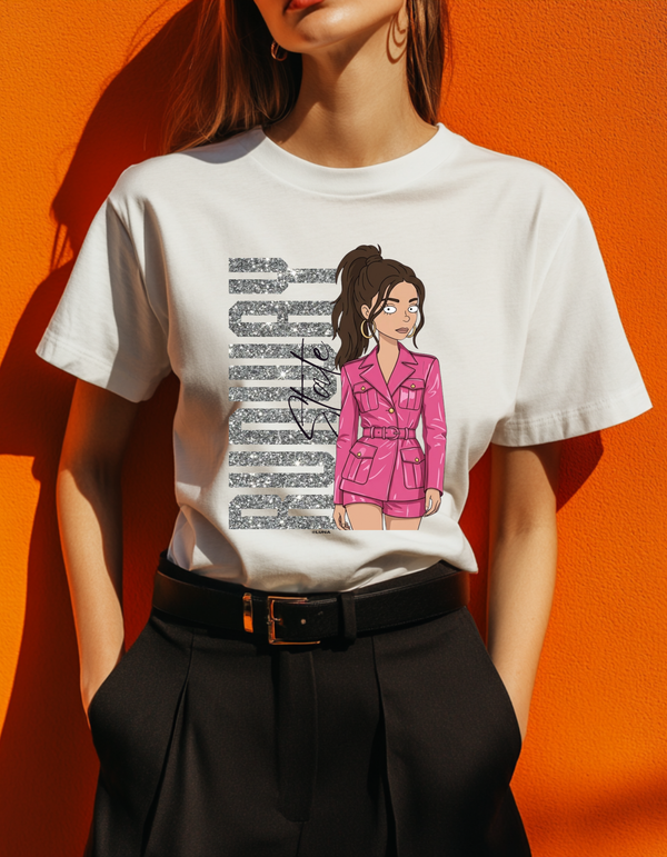Runway State Graphic Tee | Pink Fashion Illustration Shirt