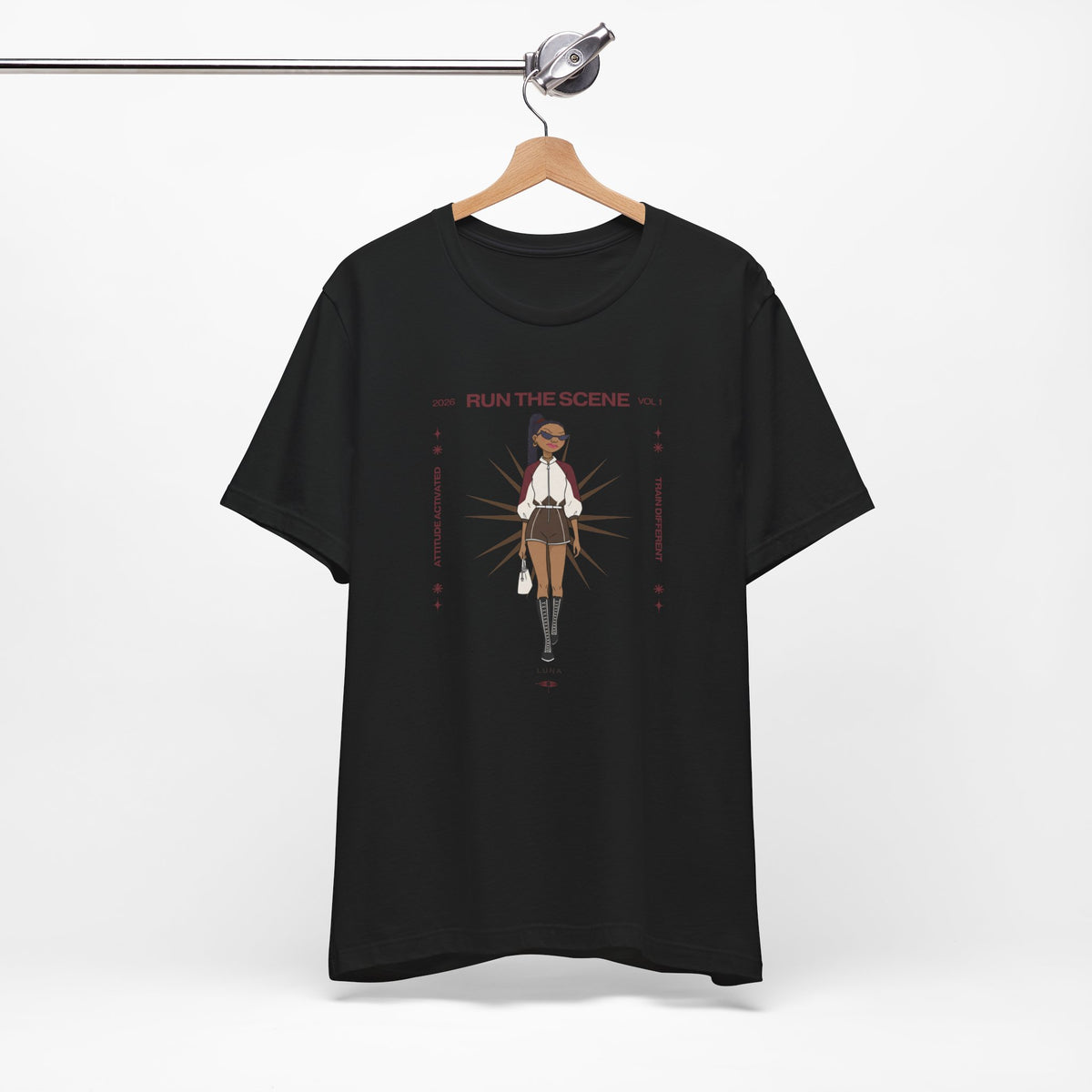 Run the Scene Tee — Editorial Femme Confidence Graphic Tee