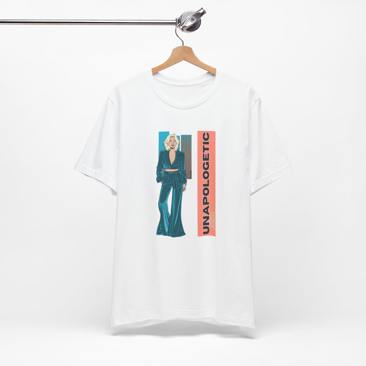 Unapologetic Graphic Tee | Teal Satin Suit Fashion Illustration Shirt