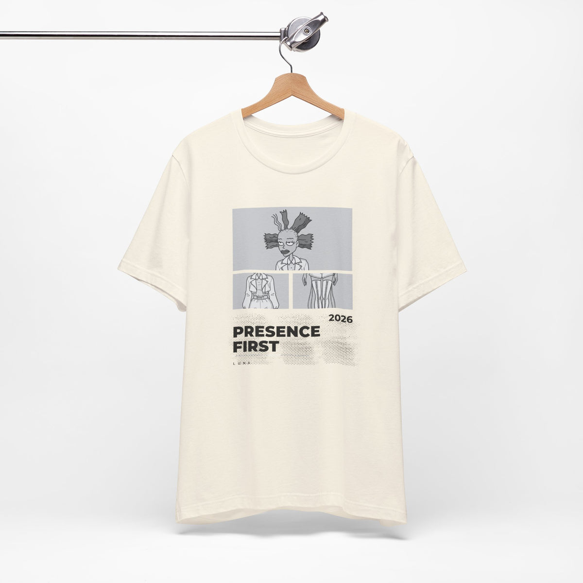 Presence First Tee — Monochrome Editorial Fashion Tee