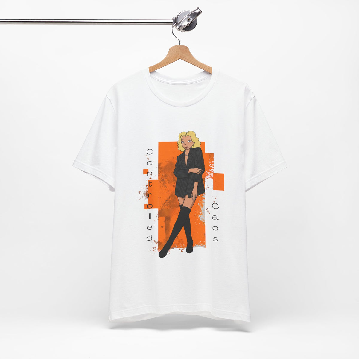 Controlled Chaos Graphic Tee | Pinstripe Blazer Fashion Illustration Shirt