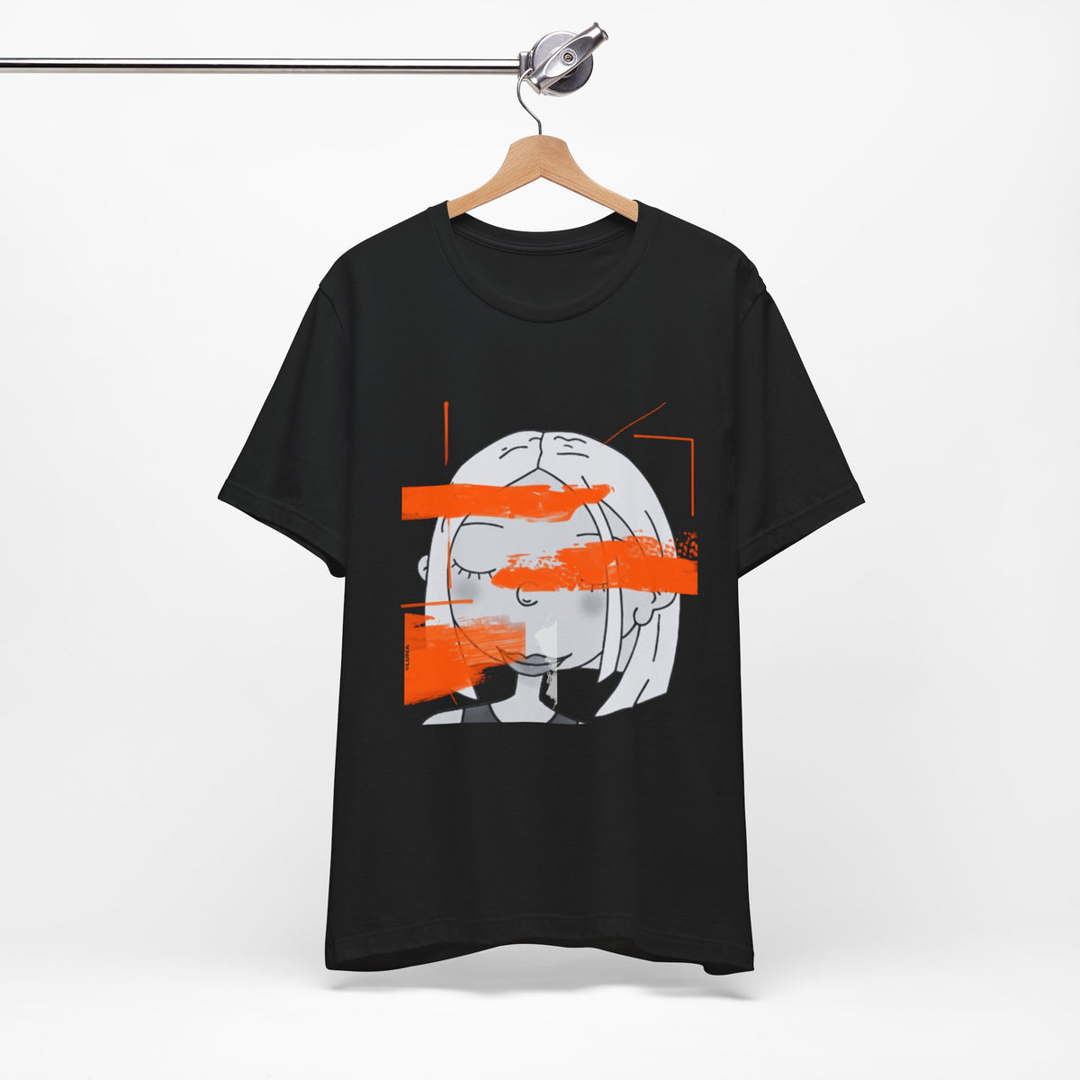 Abstract Fashion Girl Tee — Orange Paint Stroke Graphic T-Shirt